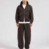 SIGNATURE ZIP-UP HOODIE - BROWN