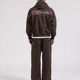 OVERLINE ZIP-UP HOODIE - BROWN
