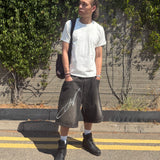 OVERLINE BAGGY DENIM SHORTS - SMOKED EARTH