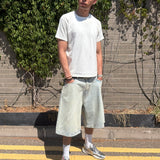OVERLINE BAGGY DENIM SHORTS - SUN BLEACHED BLUE