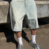 OVERLINE BAGGY DENIM SHORTS - SUN BLEACHED BLUE